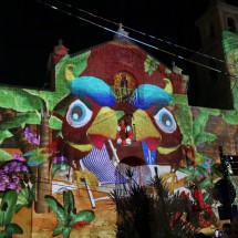 Christmas show: Iglesia de la Inmaculada Concepción with colorful birds